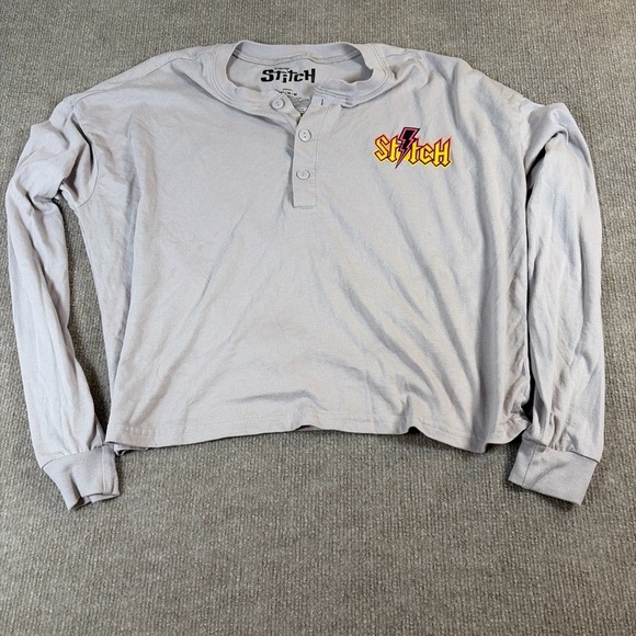 Disney Stitch Live Long Sleeve Henley Shirt Rock Band Style Gray – Size M 1353 - Picture 2 of 5